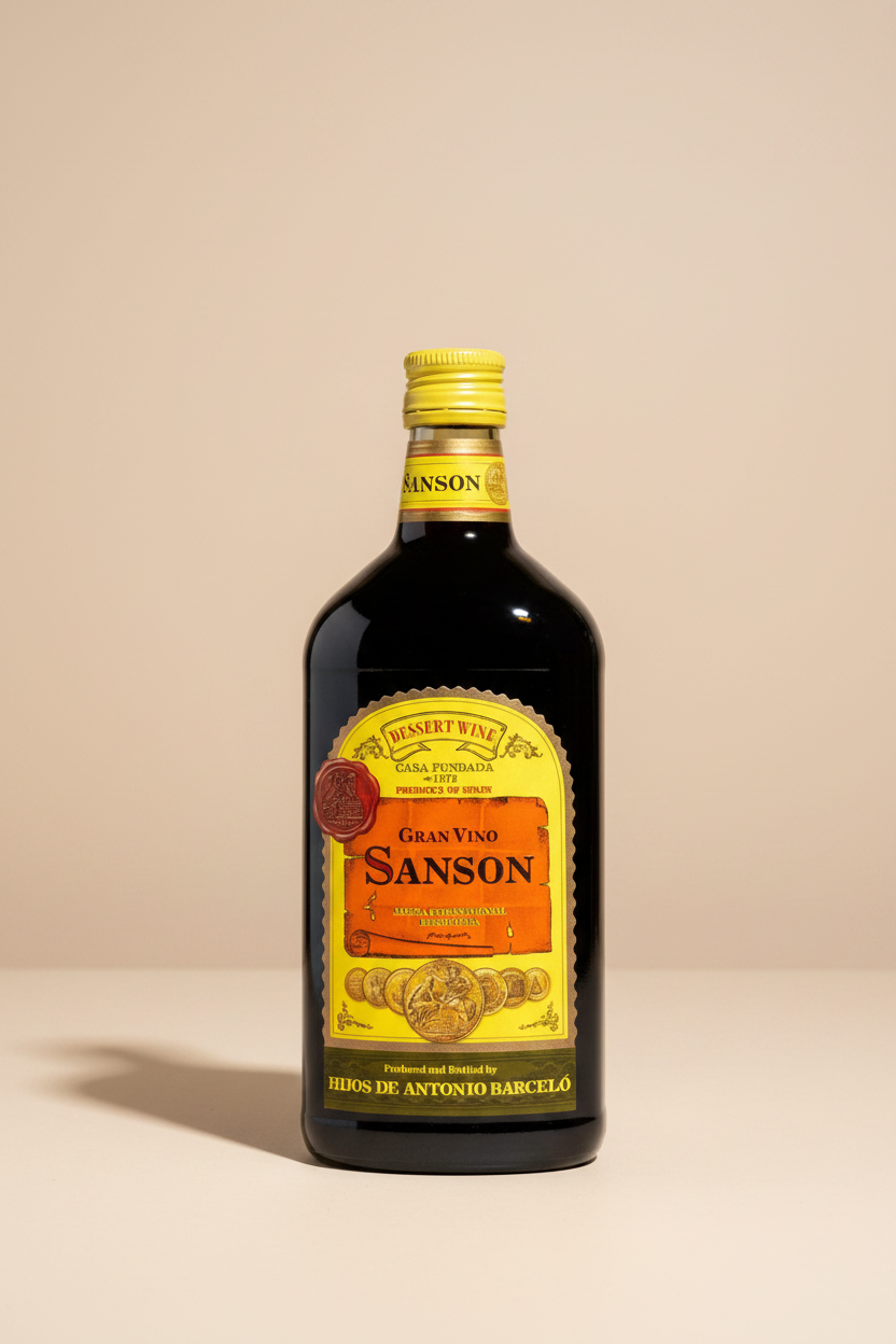 Botella de Gran Vino Sansón sobre fondo limpio